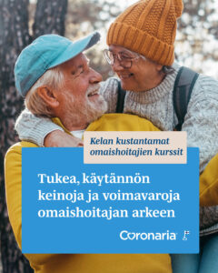 Coronarian mainos, jossa iäkäs pariskunta halaa toisiaan.
